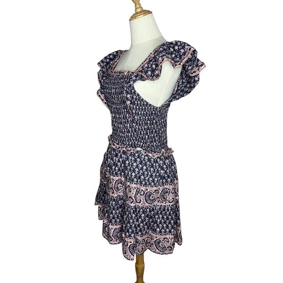 SEA New York Jasper Multicolor Print Smocked Mini Dress Marine Size Large - Picture 4 of 12